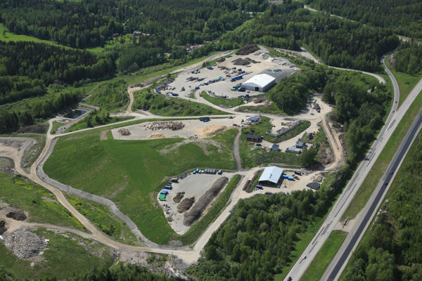 Flygbild på Domargård avfallscentral i Borgå.